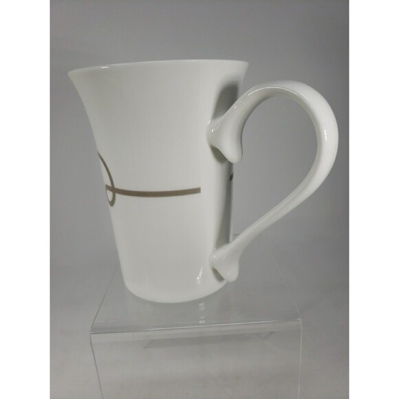 Starbucks Coffee Tea Mug Cup Gold Taupe Diamond Scroll Pattern Half Heart Handle - Picture 8 of 16